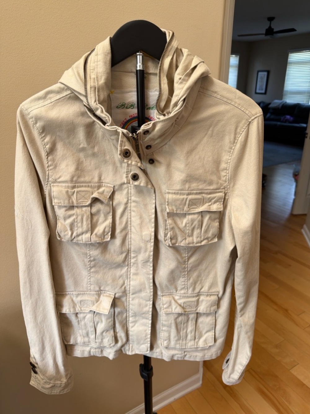 BB Dakota Cream Utility Jacket Hooded Military Style Small